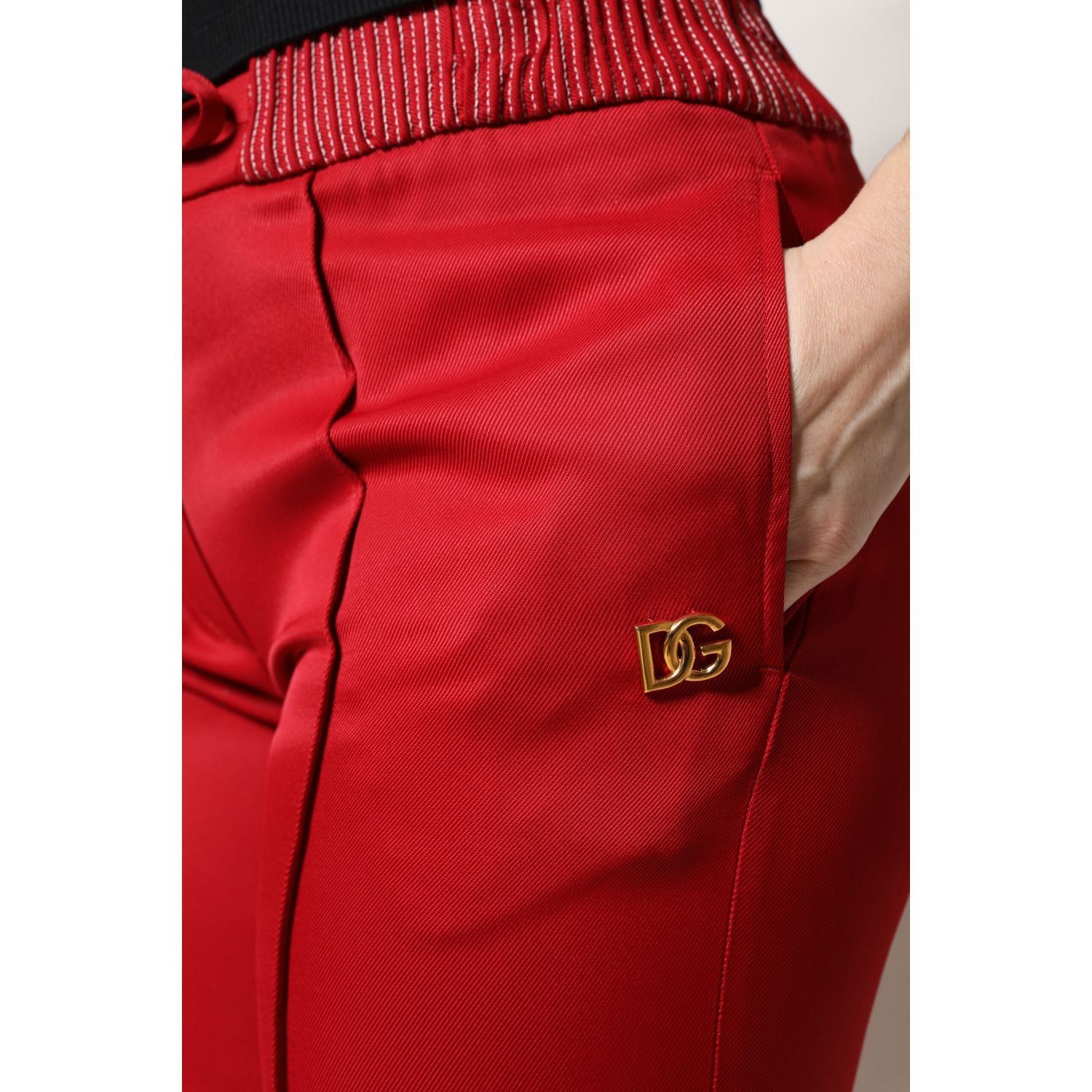 Dolce & Gabbana Red Viscose Straight Fit Pants