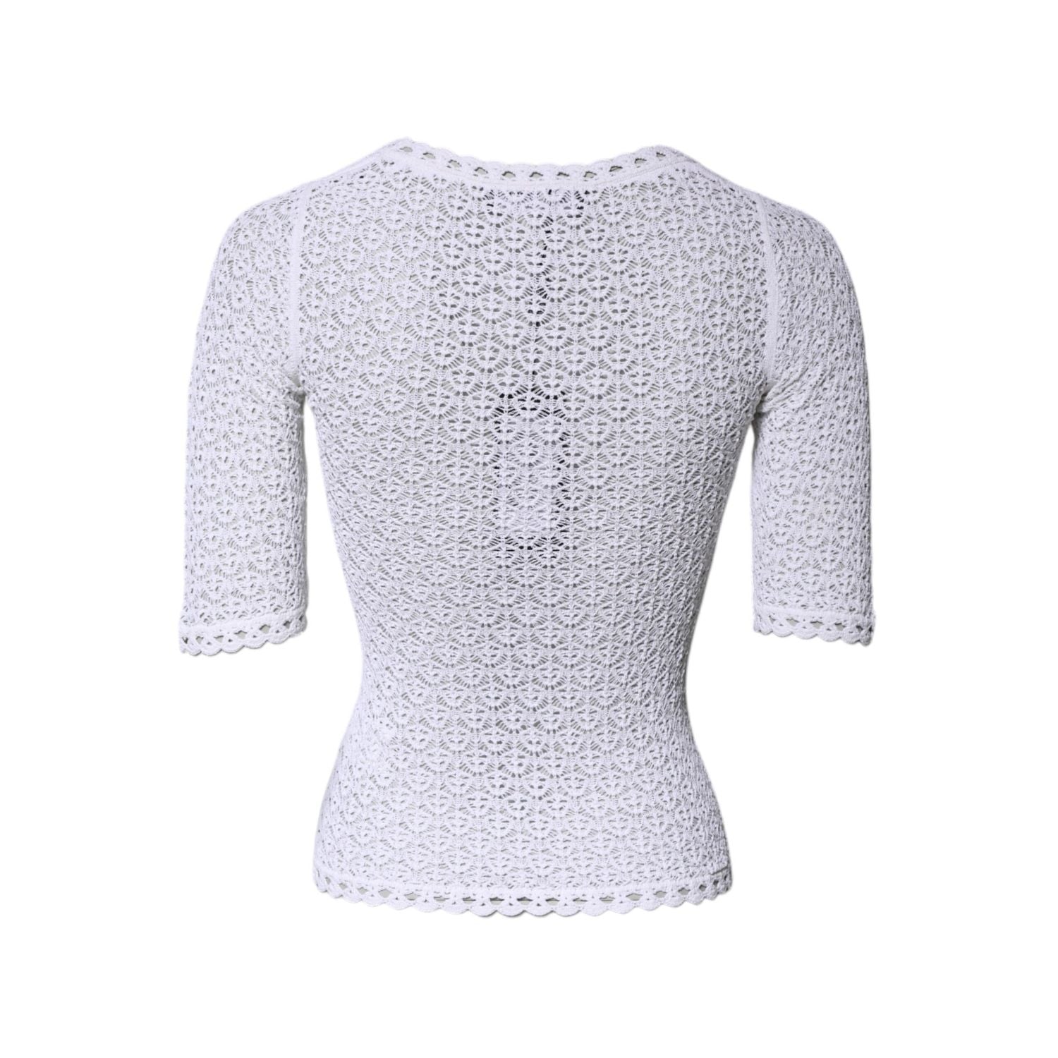 Dolce & Gabbana White Viscose Short Sleeve Crochet Top