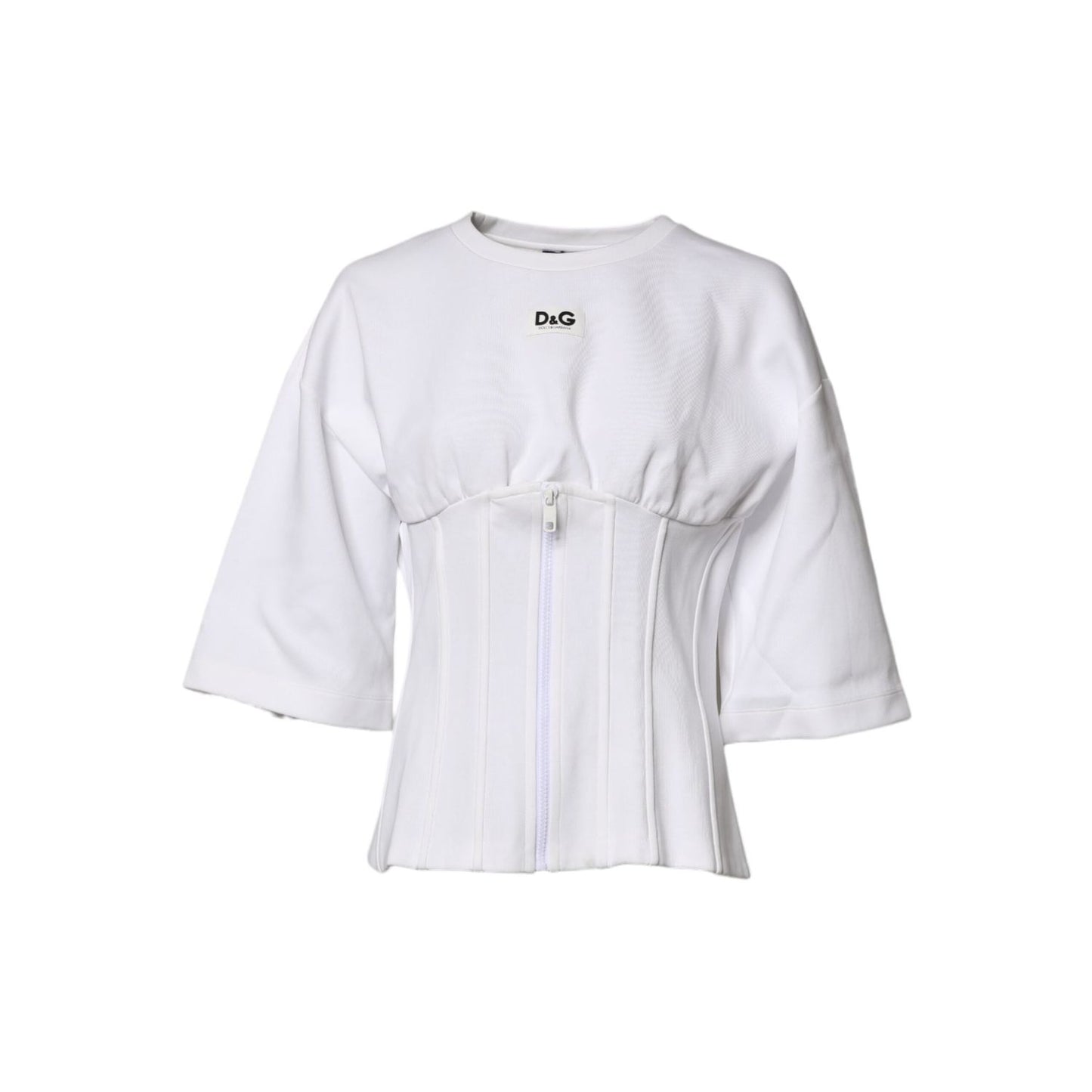 Dolce & Gabbana White Cotton Blend 3/4 Sleeves Blouse Top
