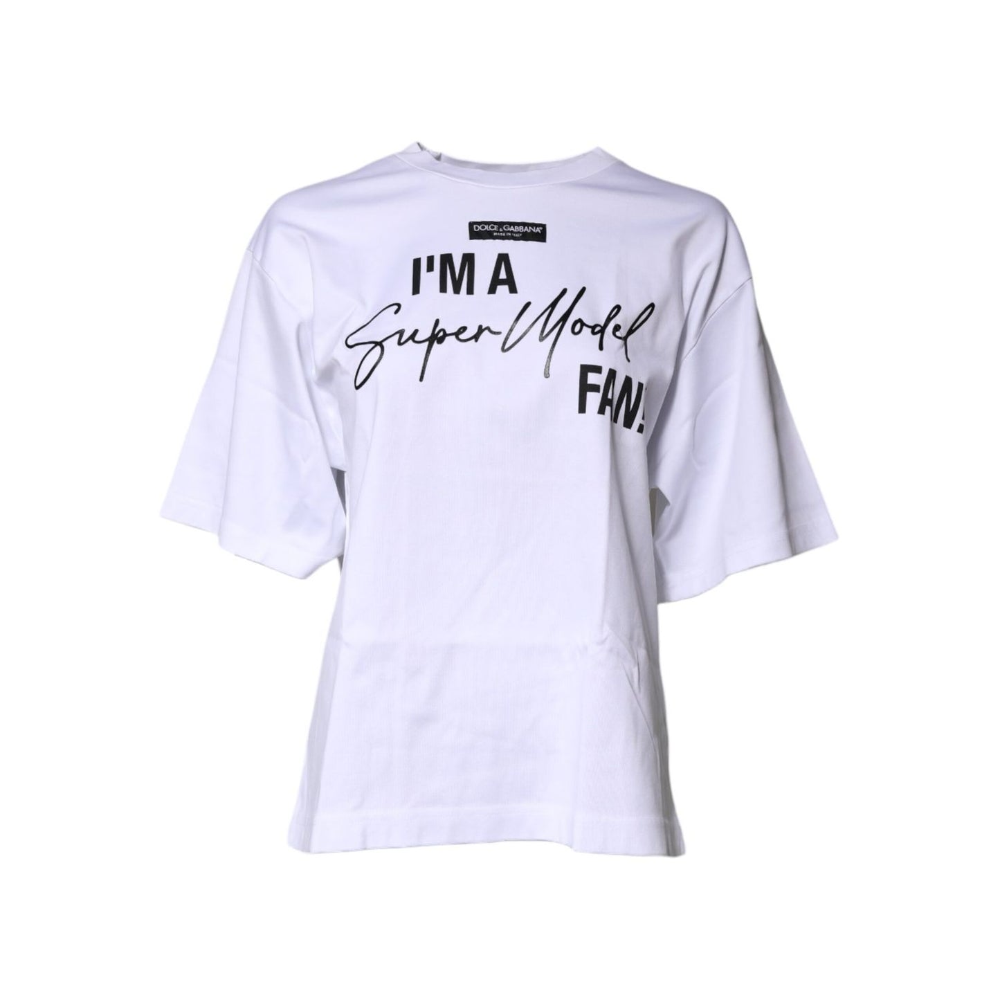 Dolce & Gabbana White Printed Cotton Round Neck Top T-shirt