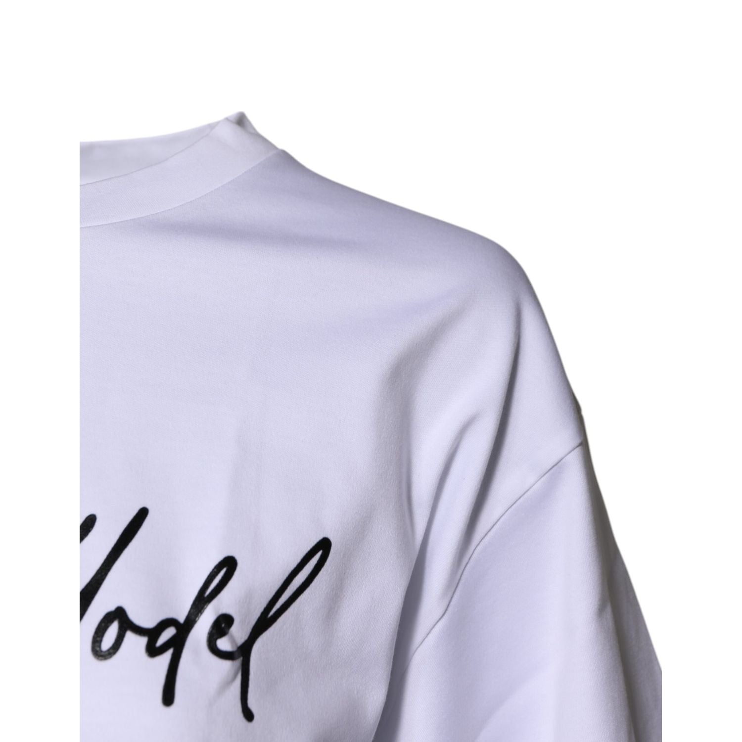 Dolce & Gabbana White Printed Cotton Round Neck Top T-shirt