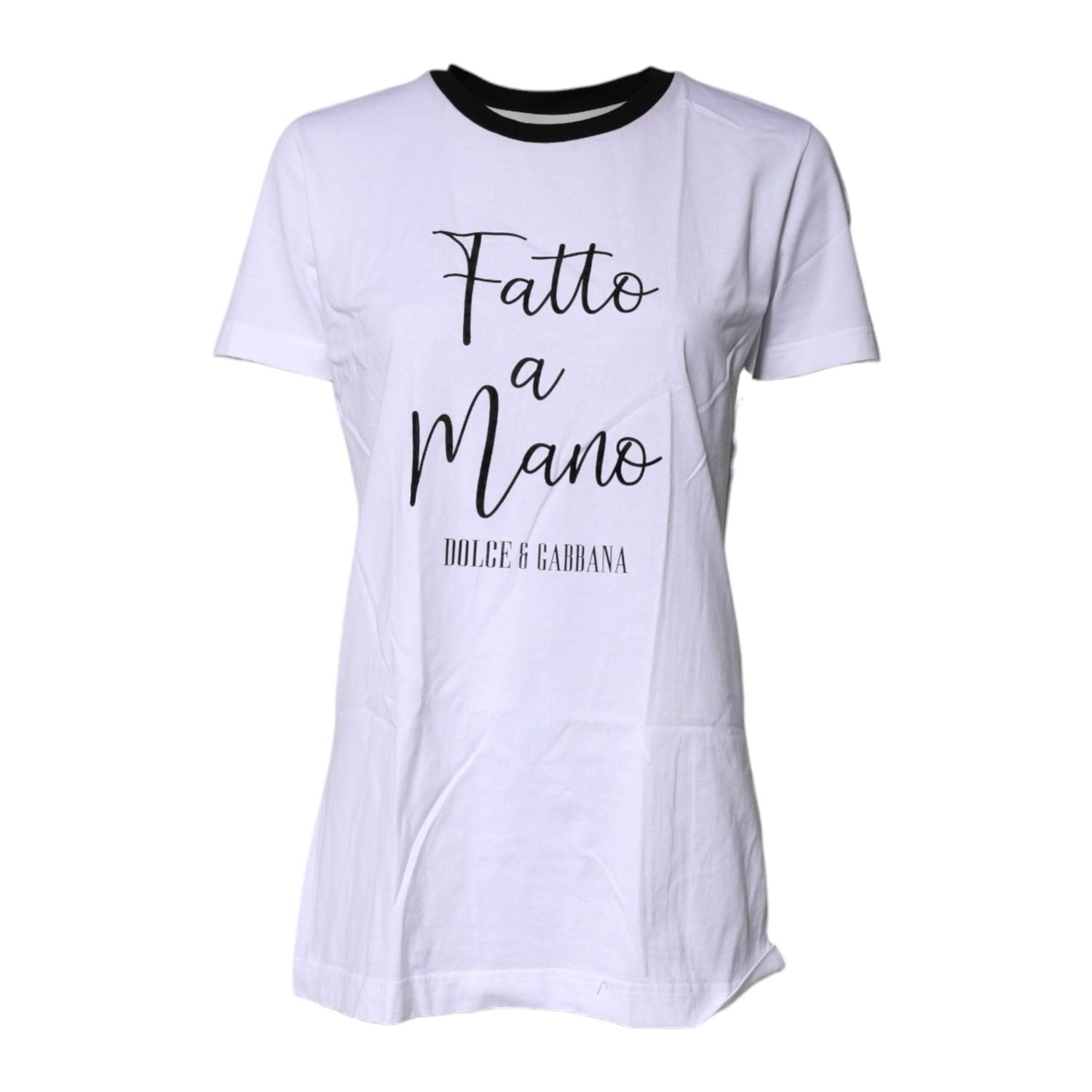 Dolce & Gabbana White Printed Round Neck Top Cotton T-shirt