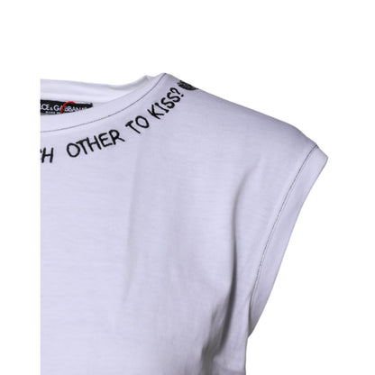 Dolce & Gabbana White Cotton Sleeveless Printed Tank T-shirt