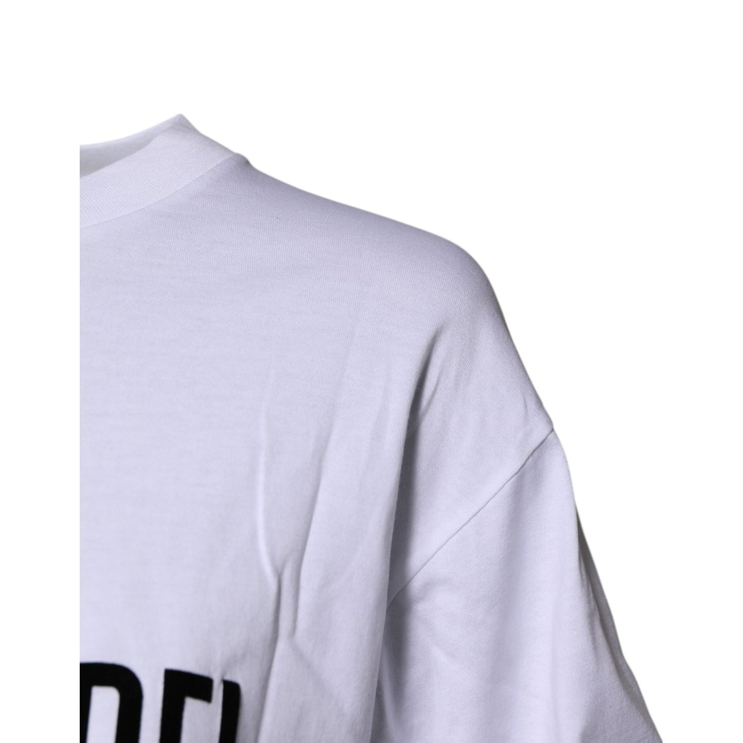 Dolce & Gabbana White Printed Round Neck Top Cotton T-shirt