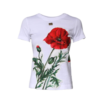 Dolce & Gabbana White Floral Print Cotton Crew Neck T-shirt