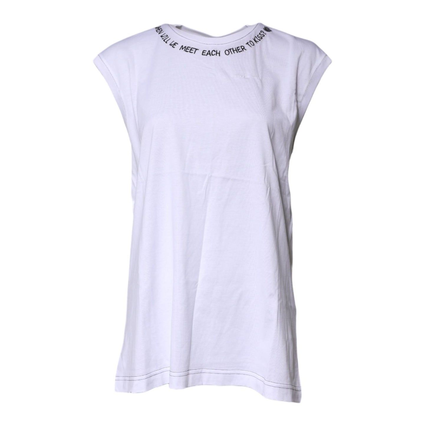 Dolce & Gabbana White Cotton Sleeveless Printed Tank T-shirt