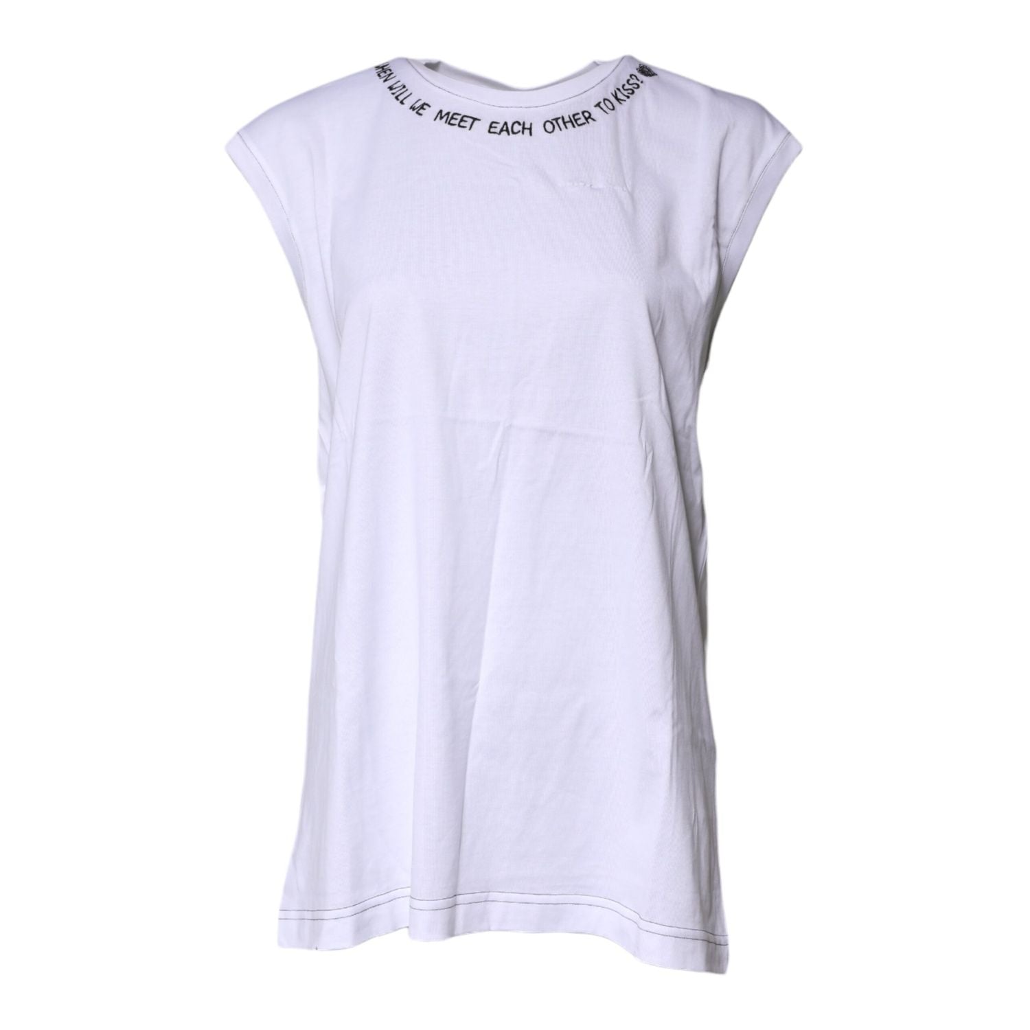 Dolce & Gabbana White Cotton Sleeveless Printed Tank T-shirt