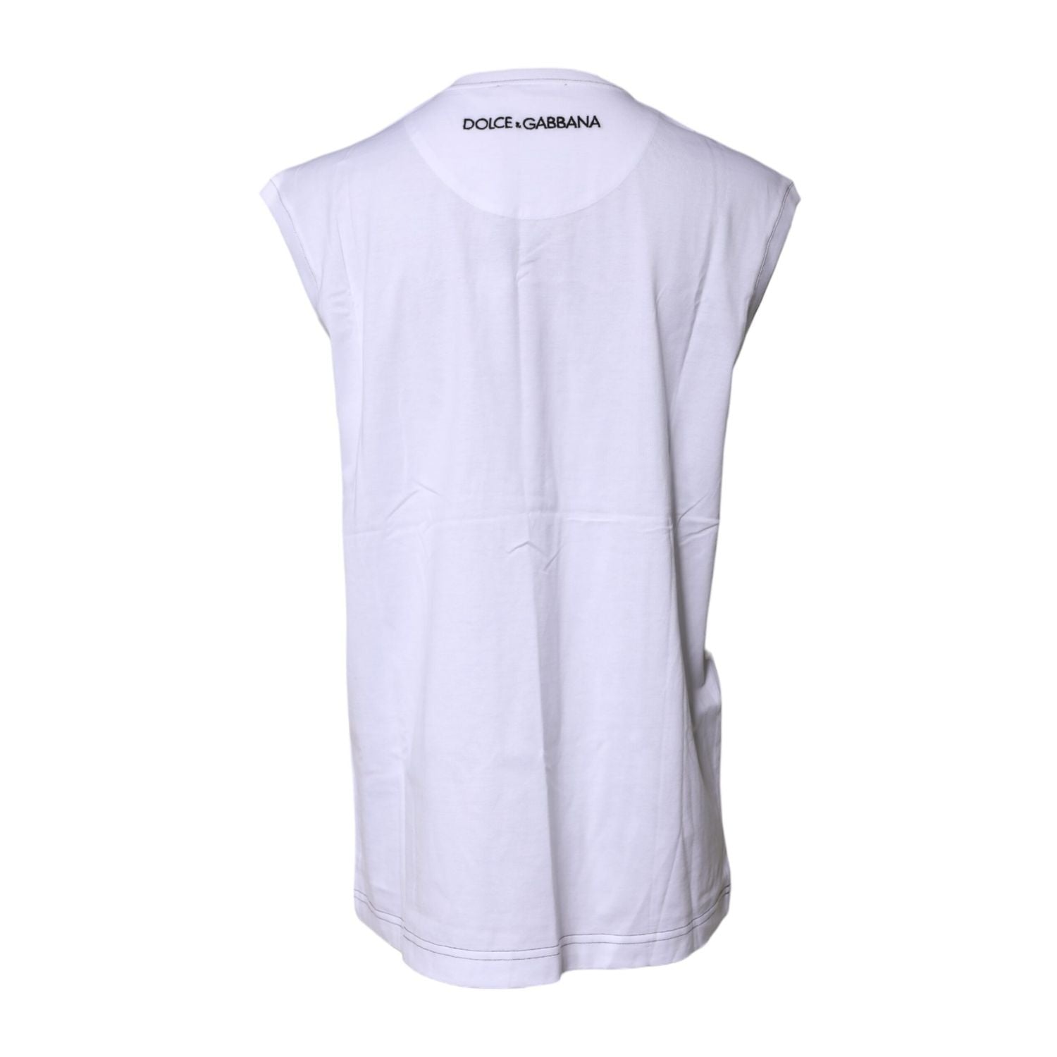 Dolce & Gabbana White Cotton Sleeveless Printed Tank T-shirt