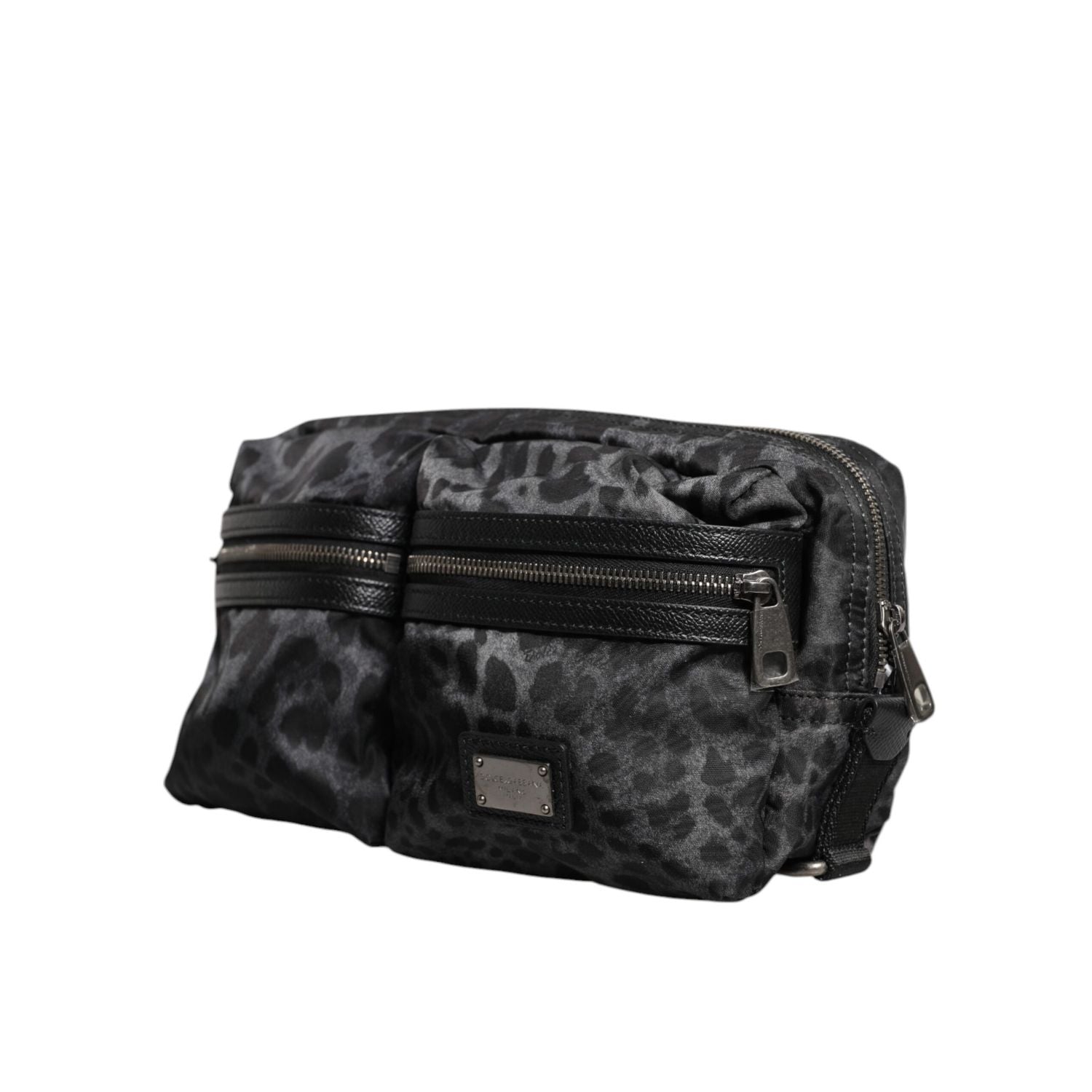 Dolce & Gabbana Black Gray Leopard DG Logo Belt Waist Fanny Pack Bag