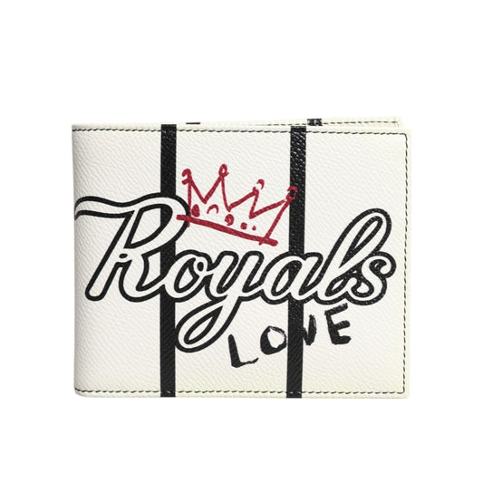 Dolce & Gabbana White Leather DG Crown Royals Bifold Card Holder Wallet