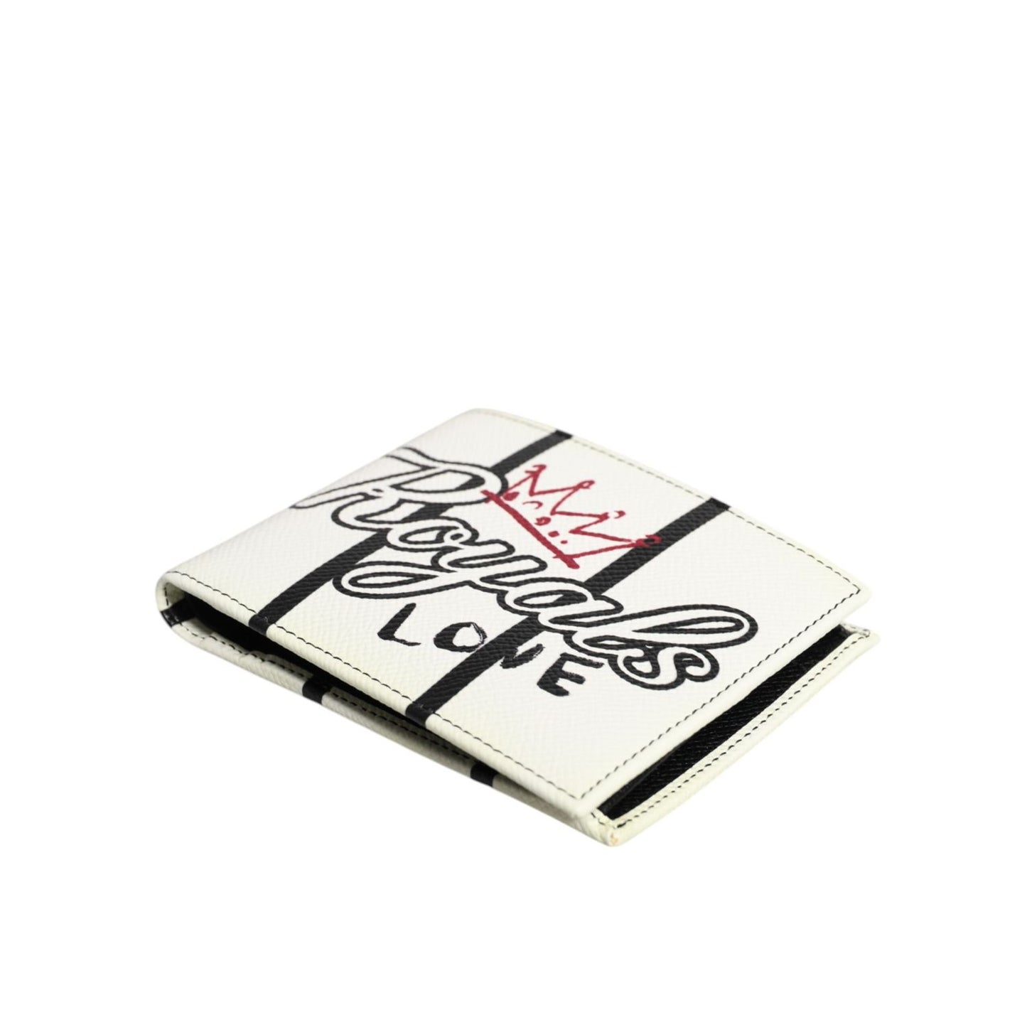 Dolce & Gabbana White Leather DG Crown Royals Bifold Card Holder Wallet