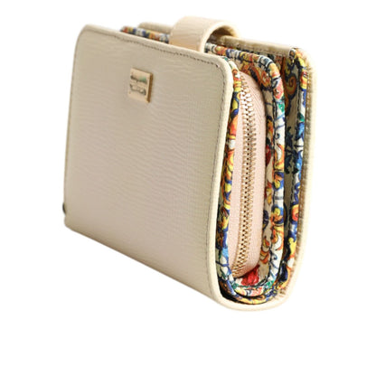 Dolce & Gabbana Ivory Calf Leather Compact Logo Plaque Card Holder Wallet