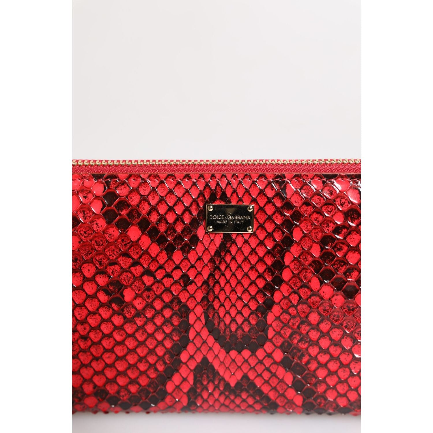 Dolce & Gabbana Red Exotic Leather Zip Around Continental Clutch Wallet