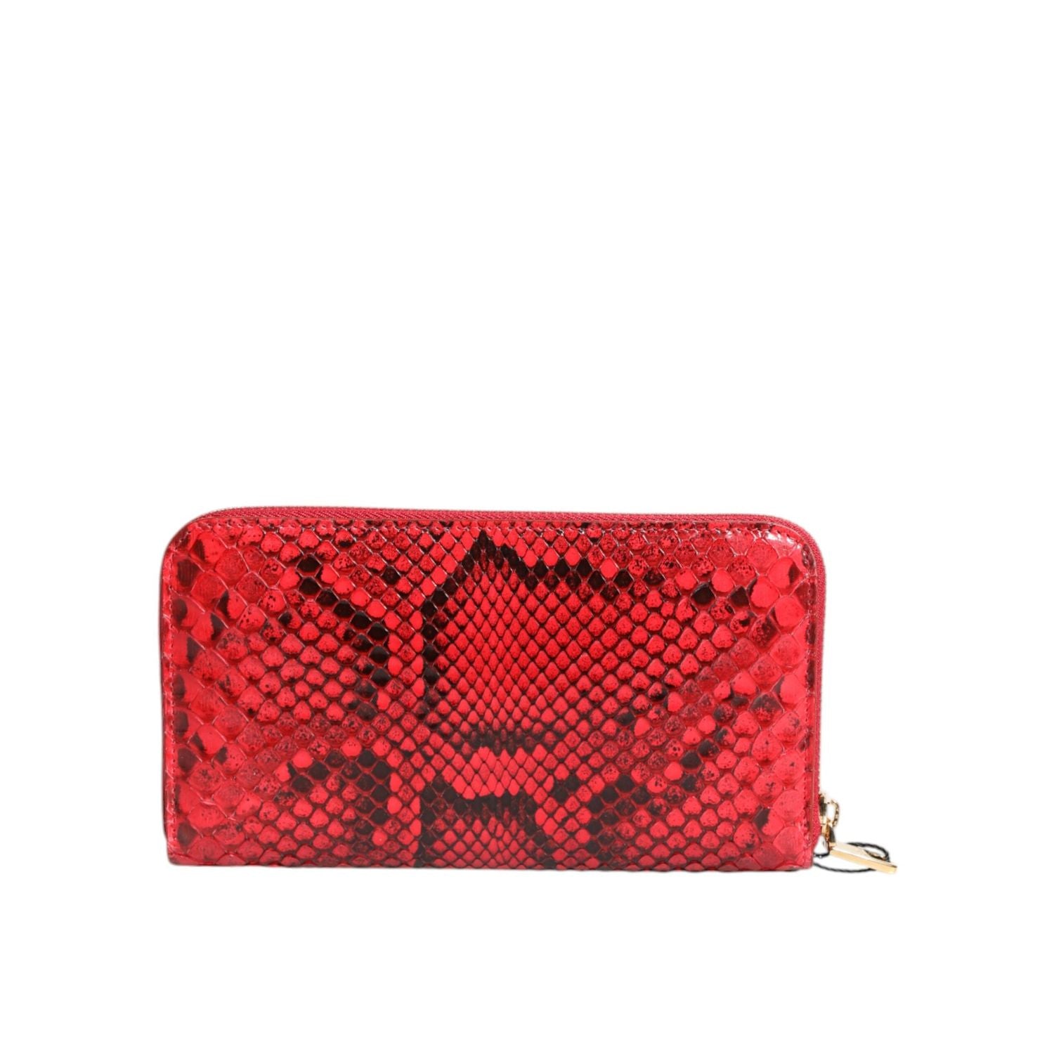 Dolce & Gabbana Red Exotic Leather Zip Around Continental Clutch Wallet