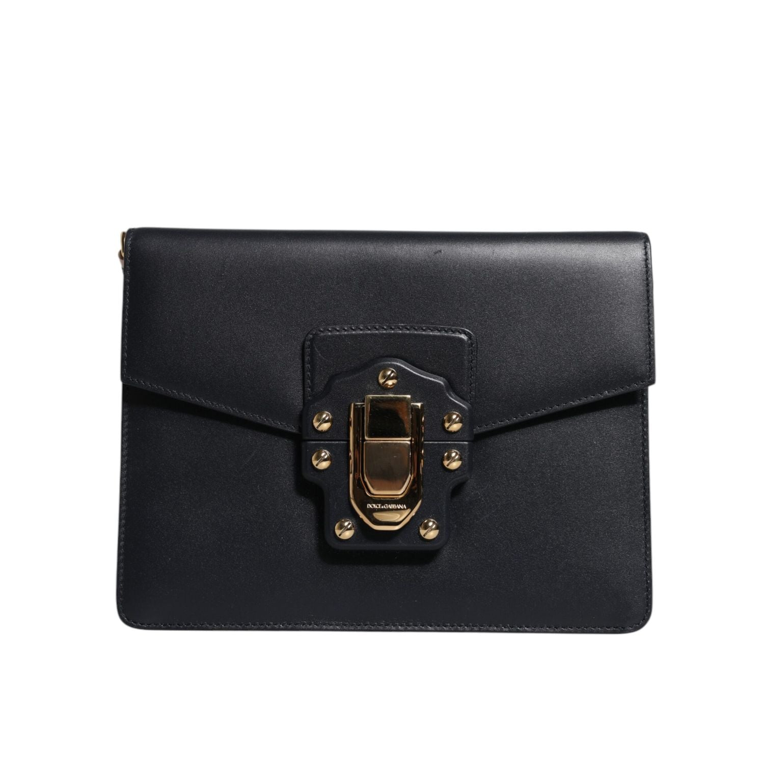 Dolce & Gabbana Black Leather Logo Gold Crossbody Purse Bag