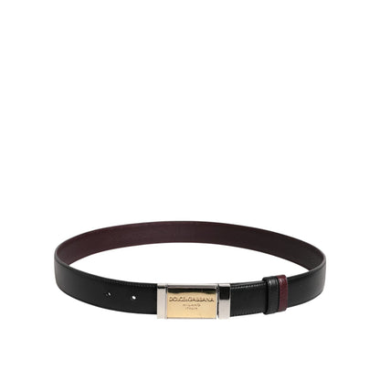 Dolce & Gabbana Black Brown Leather Metal Buckle Reversible Belt