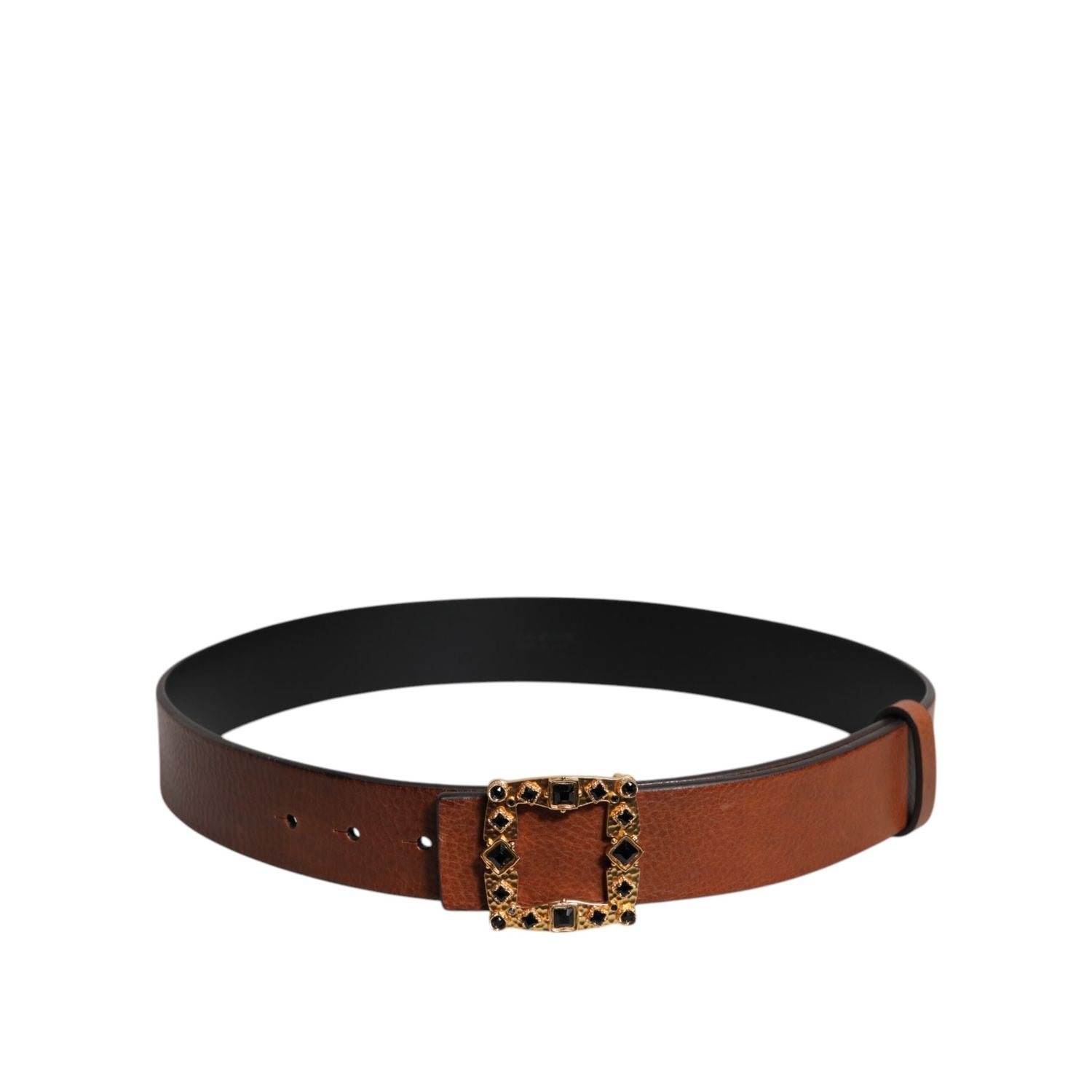 Dolce & Gabbana Brown Leather Gold Crystal Buckle Belt