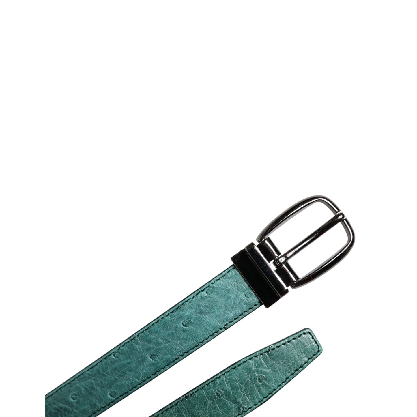 Dolce & Gabbana Green Leather Silver Tone Metal Buckle Belt