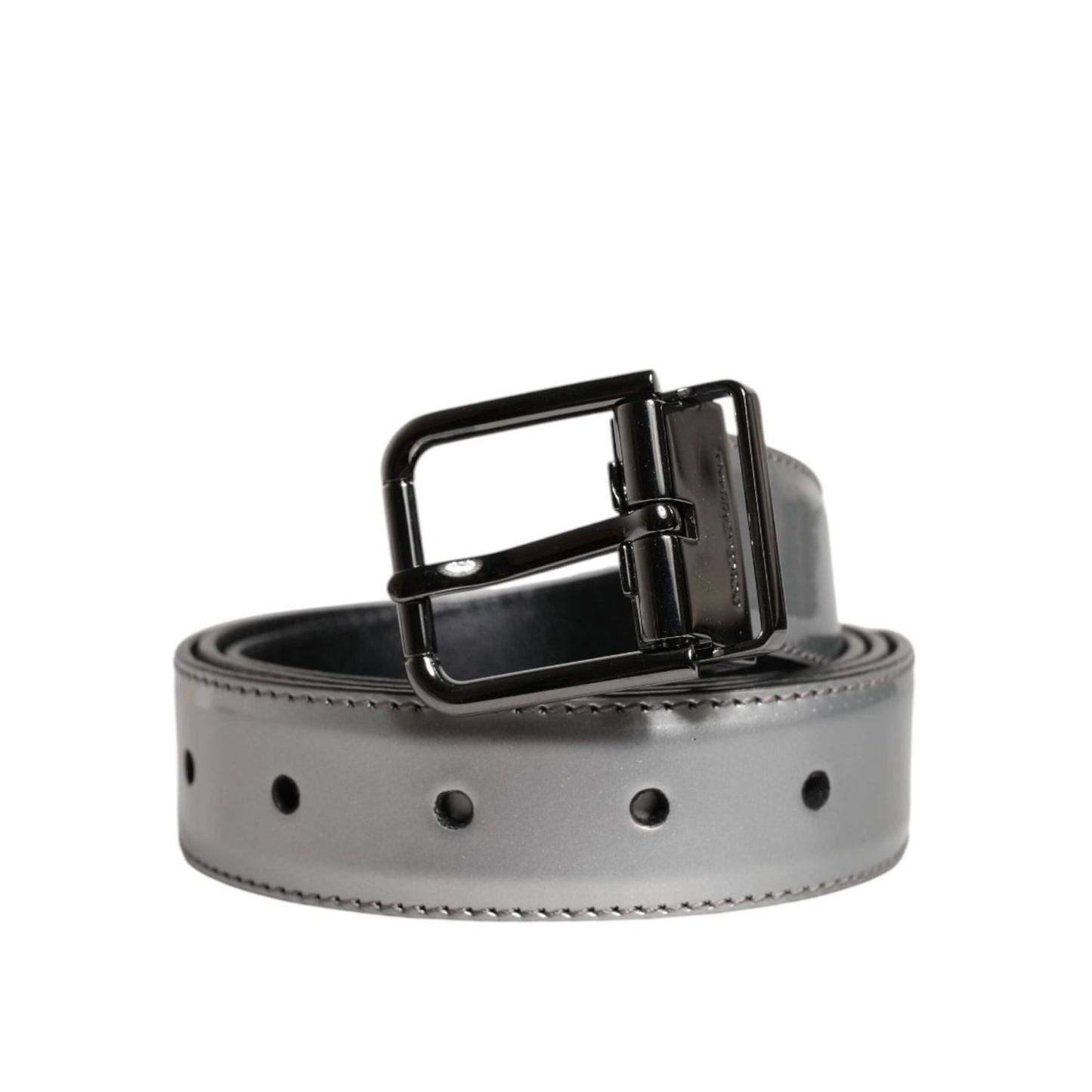 Dolce & Gabbana Silver Leather Classic Metal Logo Buckle Belt