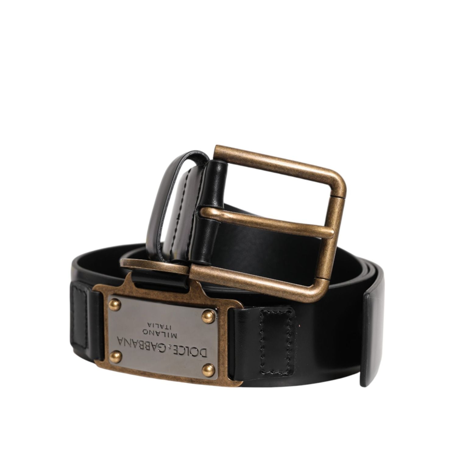 Dolce & Gabbana Black Leather DG Logo Plaque Buckle Belt