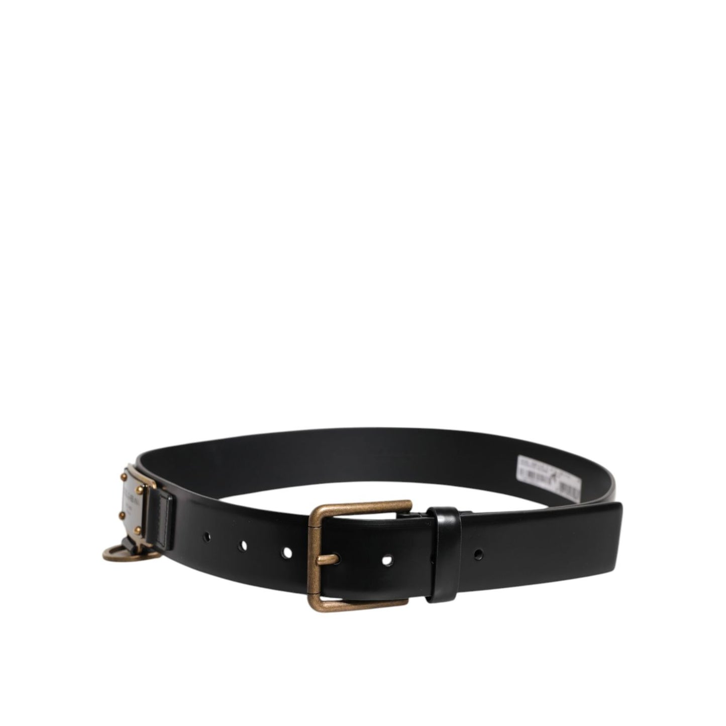 Dolce & Gabbana Black Leather DG Logo Plaque Buckle Belt