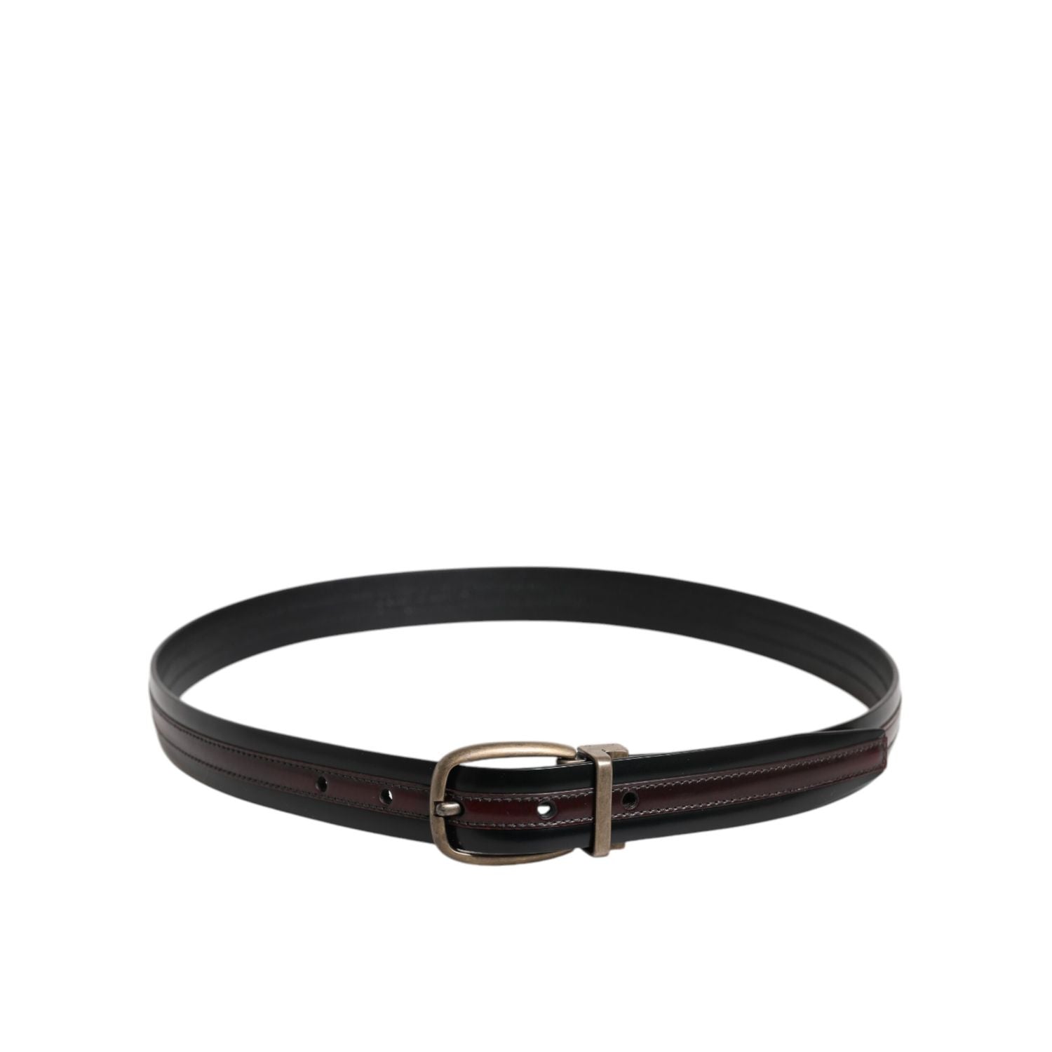 Dolce & Gabbana Black Burgundy Calfskin Metal Logo Buckle Belt