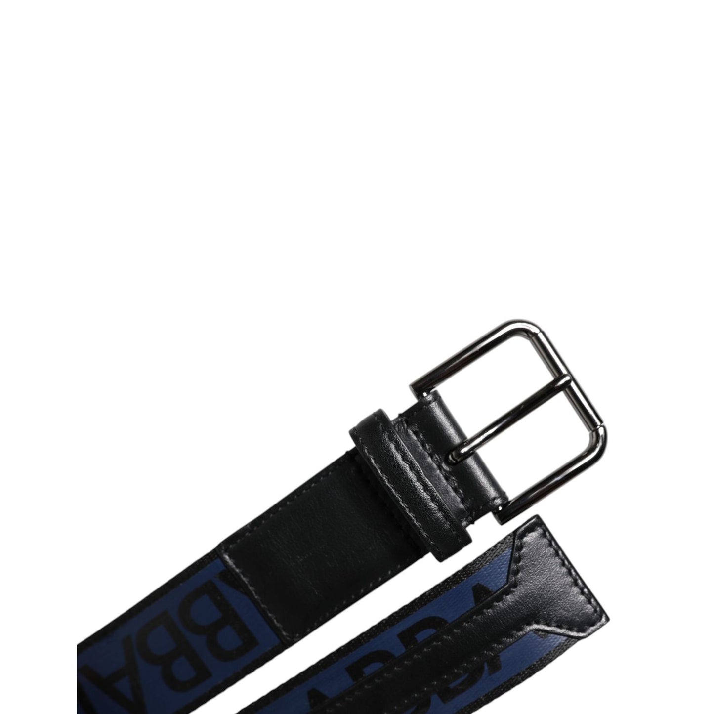 Dolce & Gabbana Black Blue Polyester Printed Metal Buckle Belt