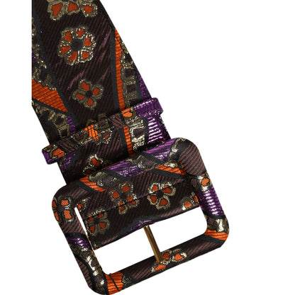 Dolce & Gabbana Multicolor Floral Jacquard Lurex Wide Waist Buckle Belt