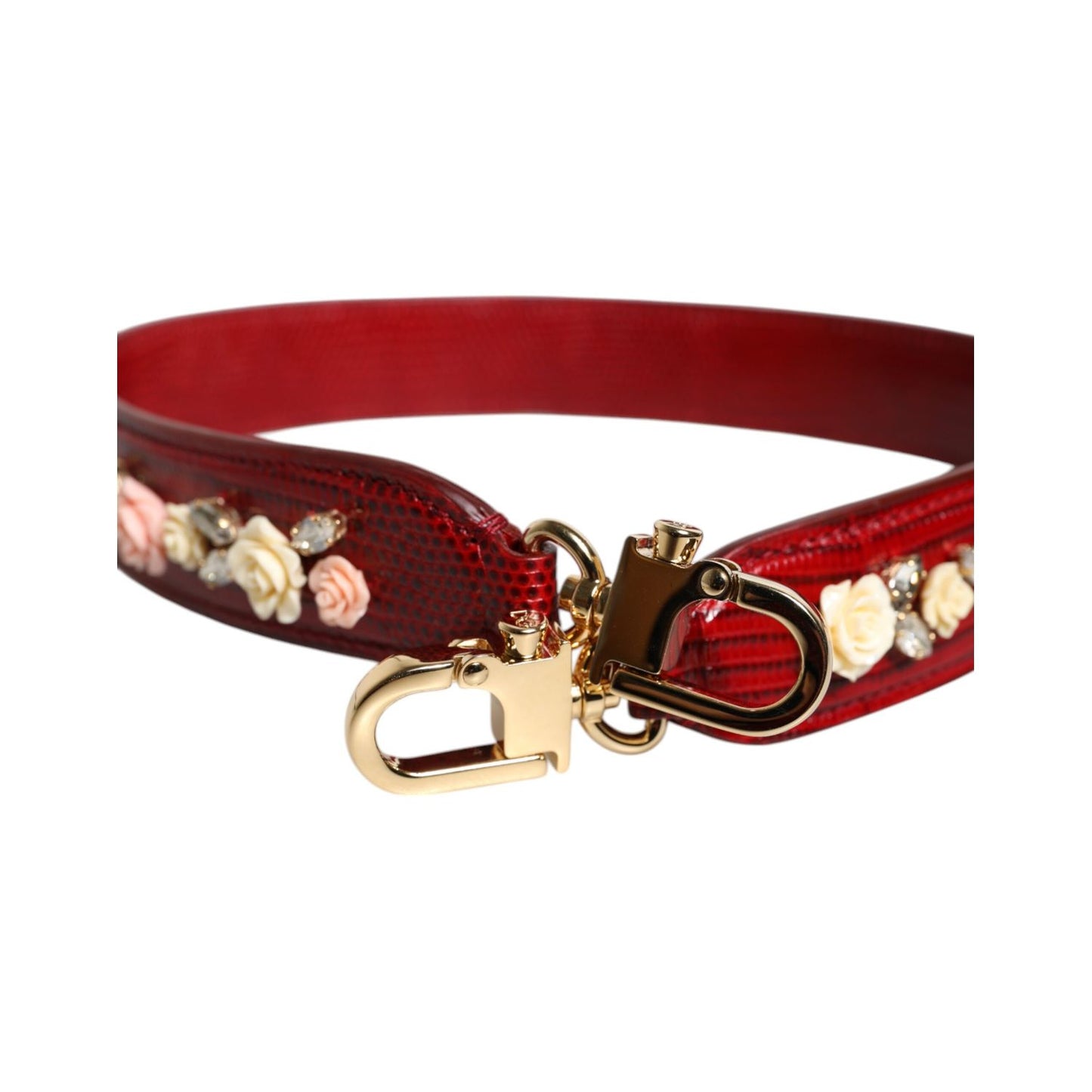Dolce & Gabbana Red Leather Floral Embellish Bag Shoulder Strap