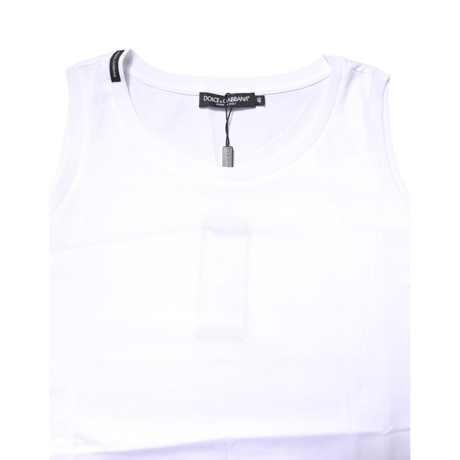 Dolce & Gabbana White Cotton Sleeveless Crew Neck T-shirt