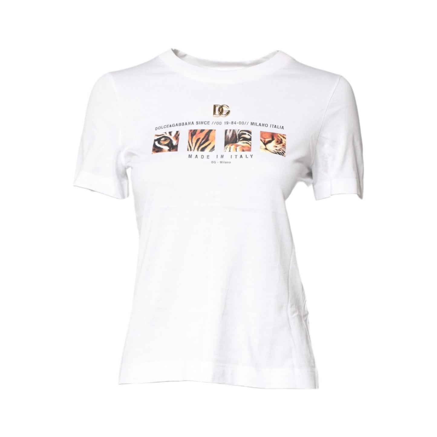 Dolce & Gabbana White Cotton Graphic Print Crew Neck T-shirt