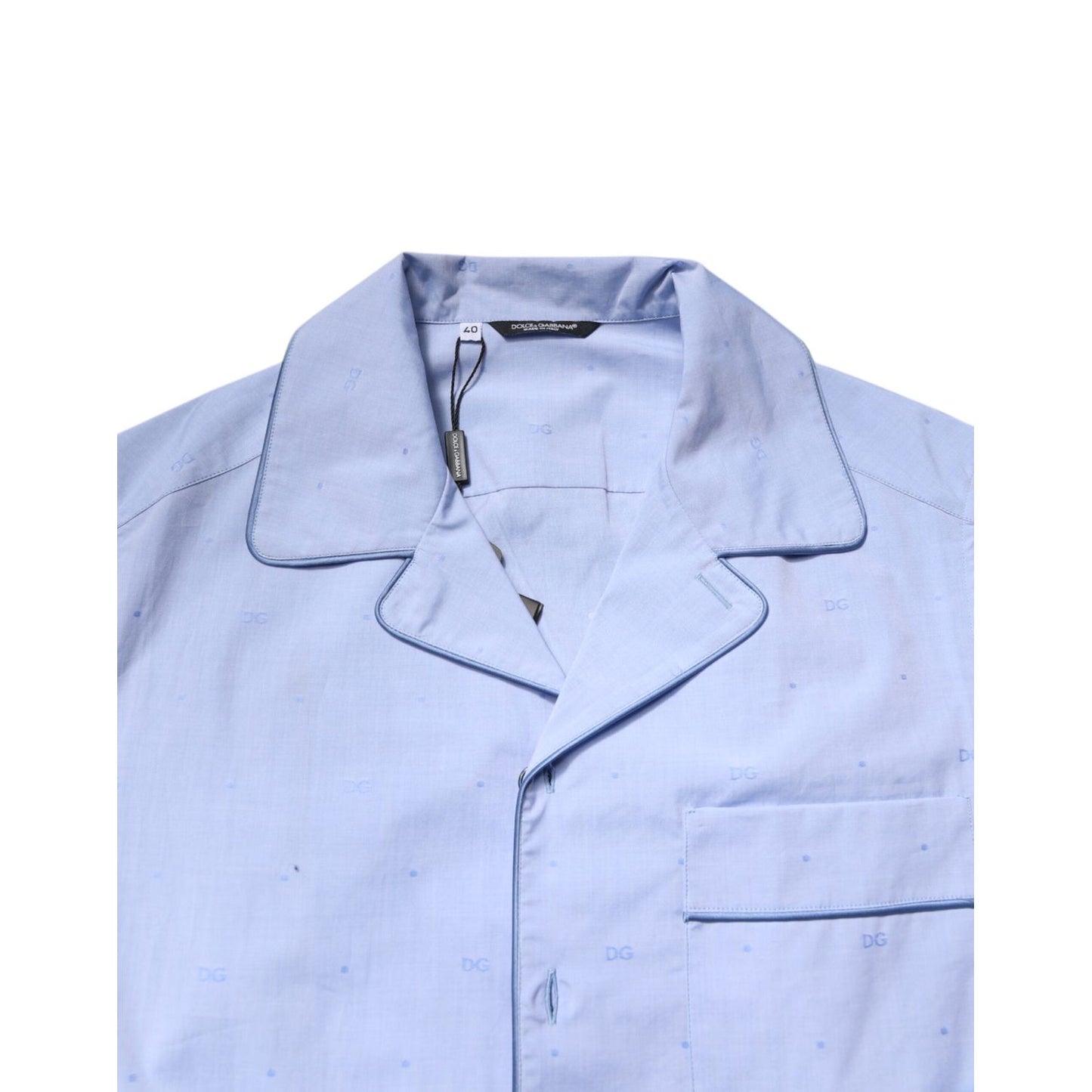 Dolce & Gabbana Light Blue DG Logo Cotton Men Pajama Set Sleepwear