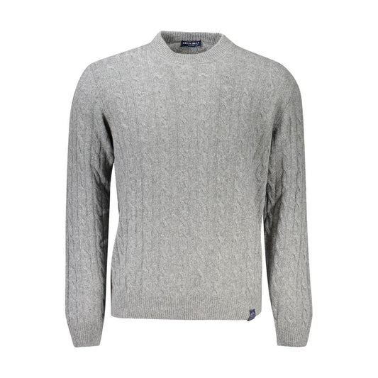 North Sails Gray Wool Men Sweater with cashmere blend, crew neck, and iconic logo, ideal for versatile style and sophisticated comfort.