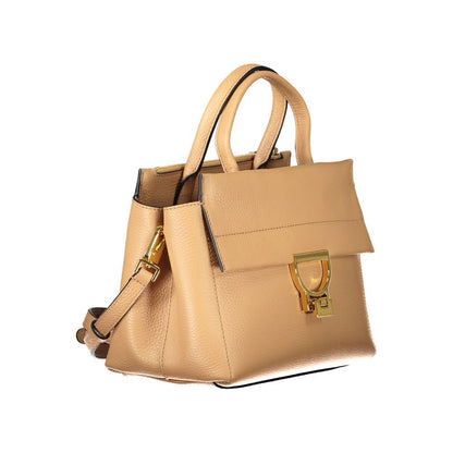 Coccinelle Brown Leather Women Handbag with dual handles and detachable strap, showcasing Italian craftsmanship and elegant design.