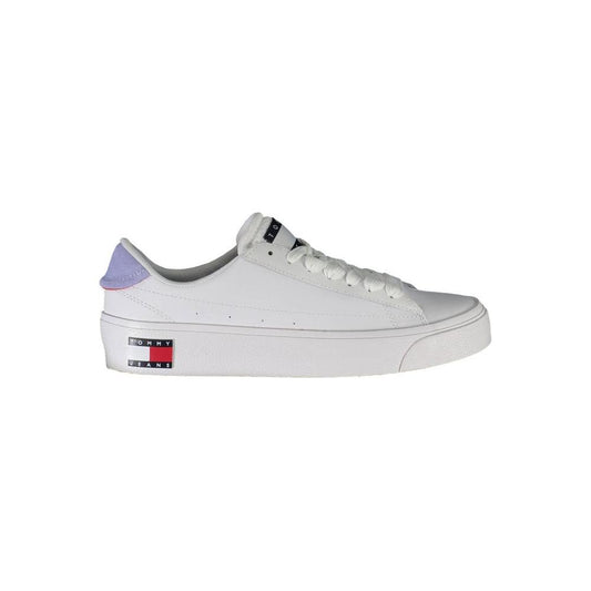 Tommy Hilfiger White Leather Women Sneaker Tommy Hilfiger Light Gray