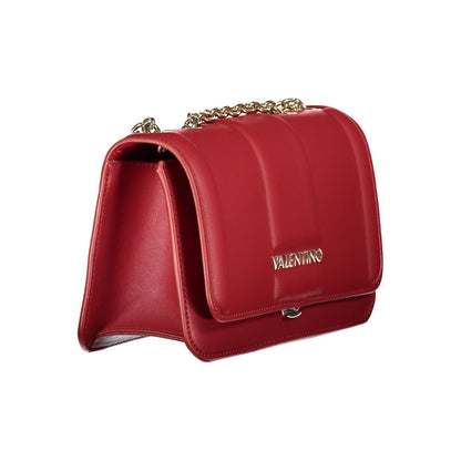 Mario Valentino Red Polyethylene Women Handbag with chain shoulder strap and snap closure for bold sophistication and edgy elegance.