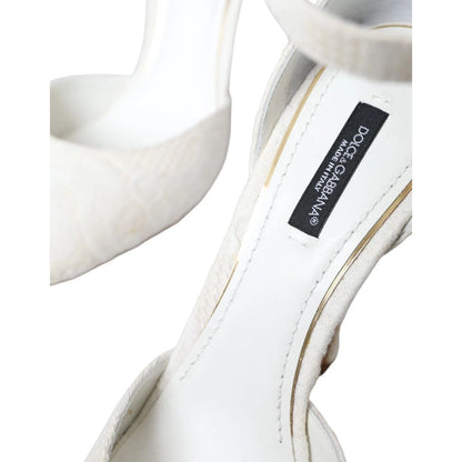 Dolce & Gabbana White Floral Jacquard Mary Janes Heels Pumps Shoes