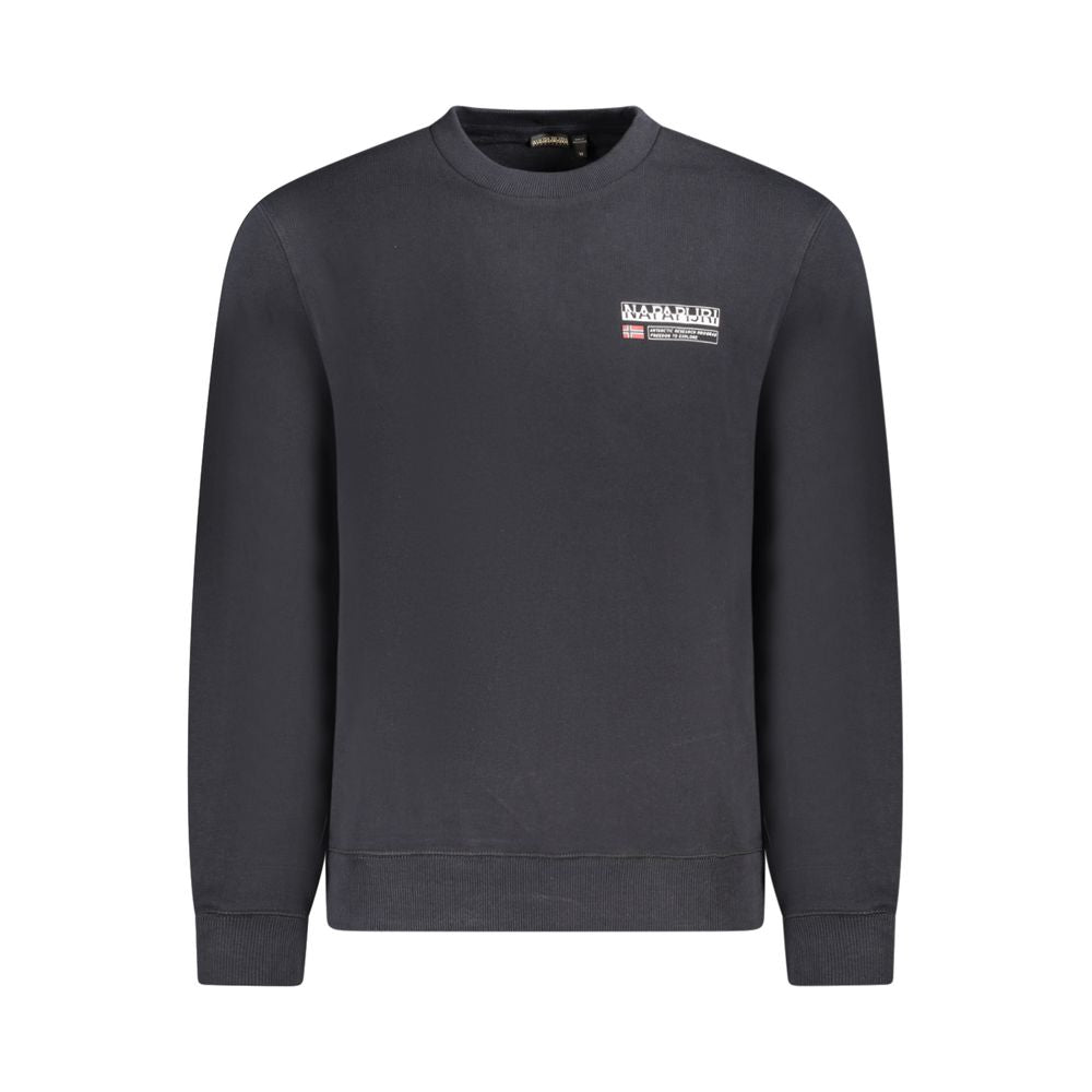 Napapijri Black Cotton Men Sweater with long sleeves and bold logo on black backdrop