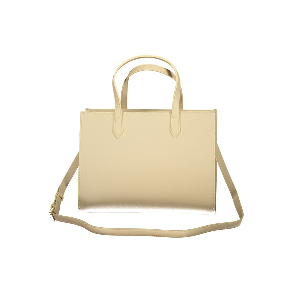 Mario Valentino Beige Polyethylene Handbag with handles and adjustable strap, featuring contrasting details and logo, zip closure.