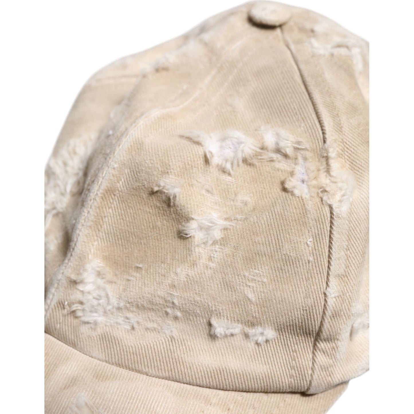 Dolce & Gabbana Beige Tattered Cotton 6 Panels Baseball Cap