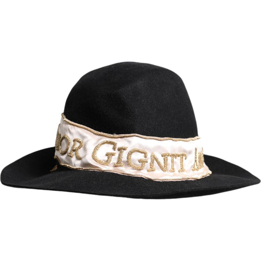 Dolce & Gabbana Black Logo Sequin Embroidery Wide Brim Hat