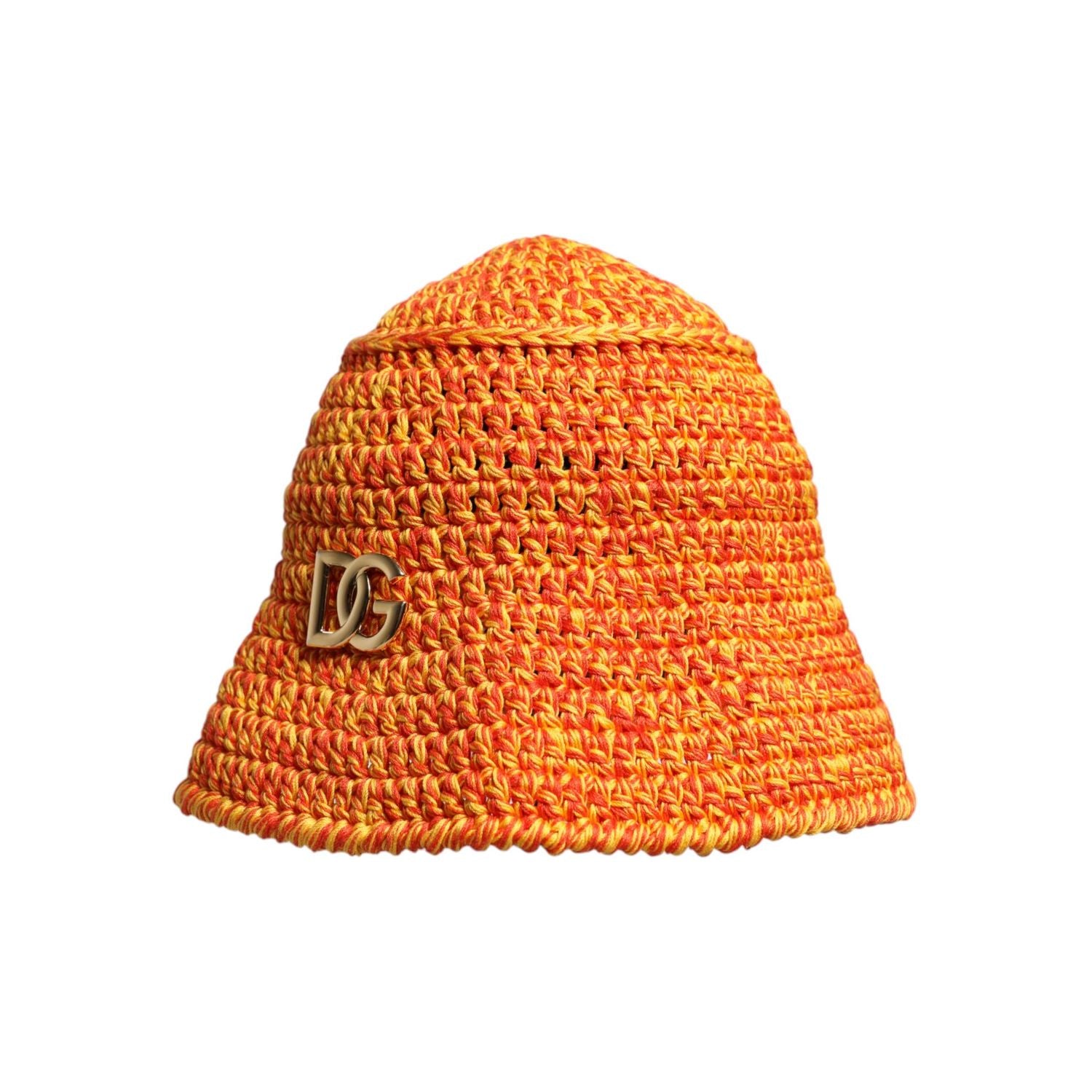 Dolce & Gabbana Orange Cotton Crochet DG Logo Bucket  Hat