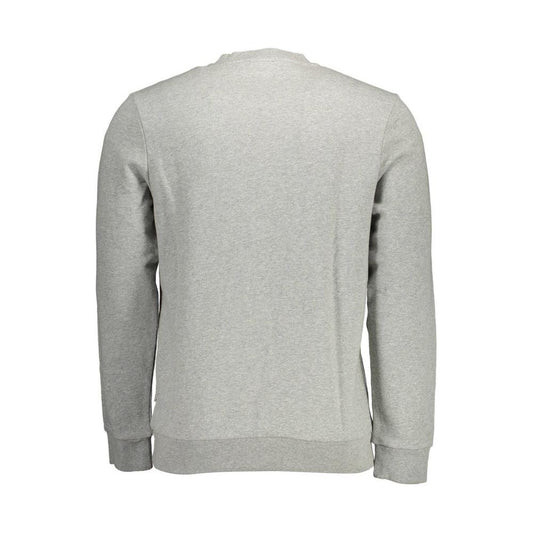Back view of gray Napapijri cotton men's sweater showcasing comfortable long sleeves and sleek design.