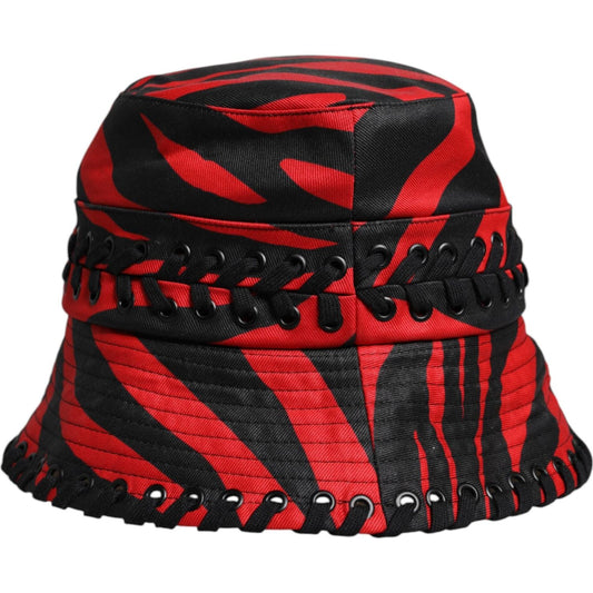 Dolce & Gabbana Black Red Stripe Polyester Wide Brim Bucket Hat