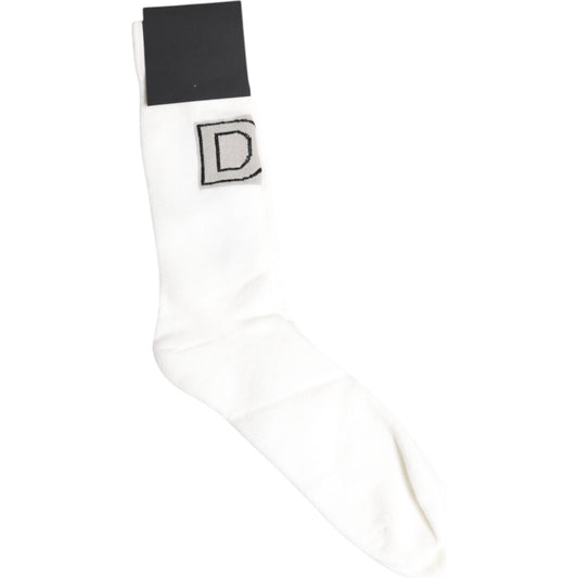 Dolce & Gabbana White Stretch OR VINCIT OMNIA Mid Calf Socks
