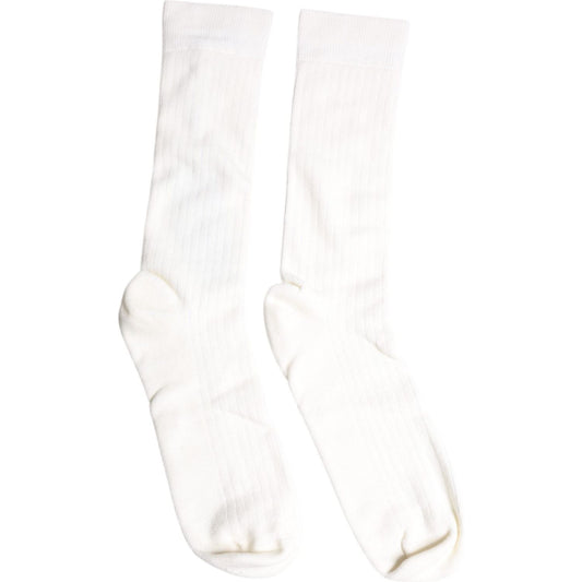Dolce & Gabbana White Cotton Solid Mid Calf Men Socks