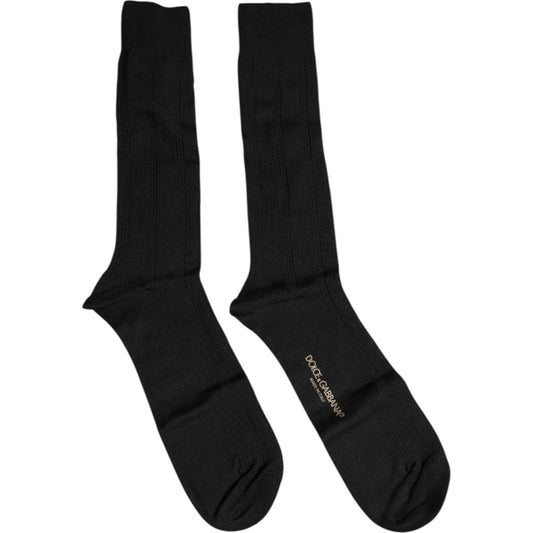 Dolce & Gabbana Black Cotton DG Logo Mid Calf Men Socks