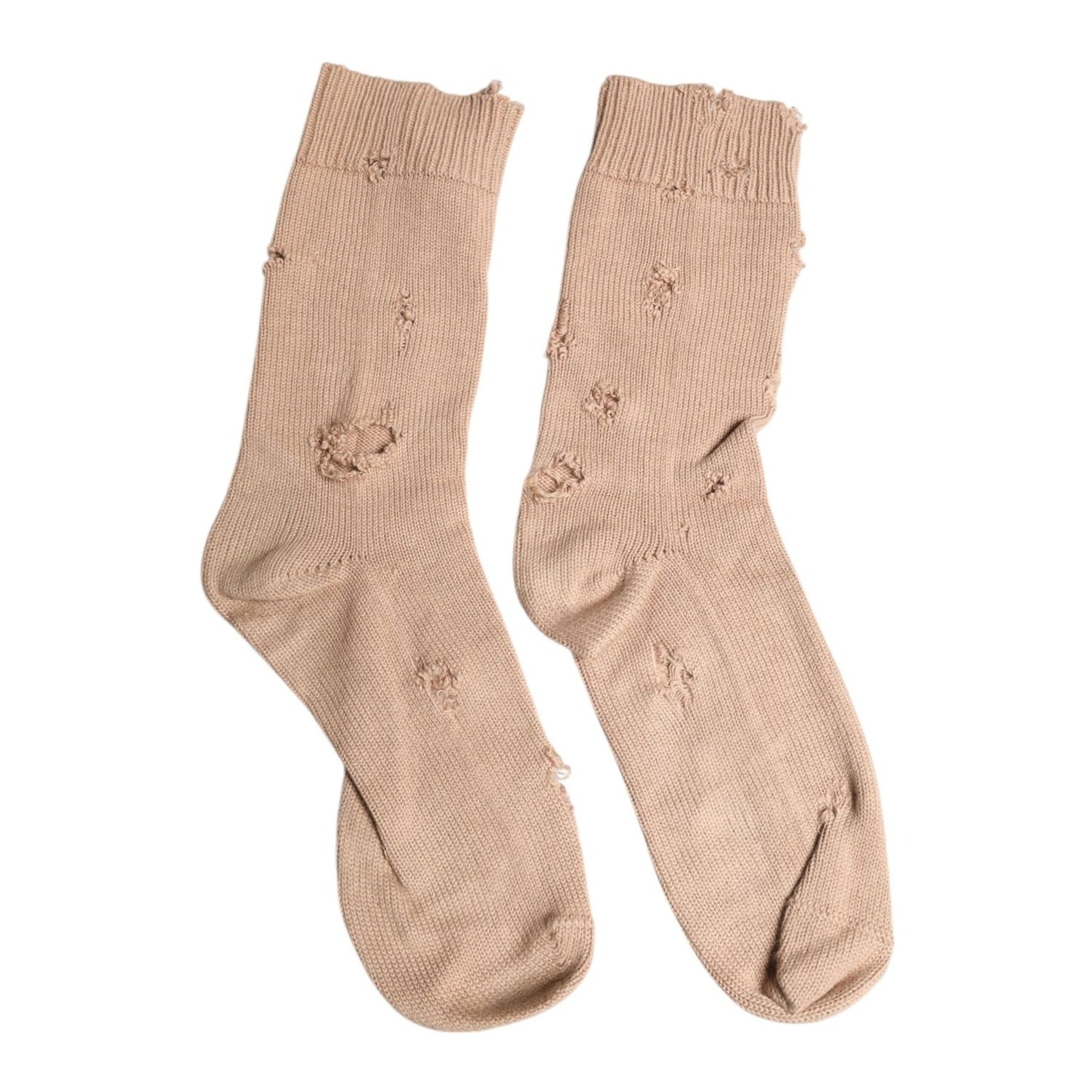 Dolce & Gabbana Beige Solid Stretch Mid Calf Men Socks