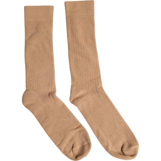 Dolce & Gabbana Brown Solid Cotton Mid Calf Men Socks