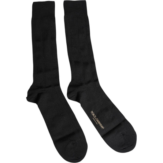 Dolce & Gabbana Black Stretch Logo Mid Calf Men Socks